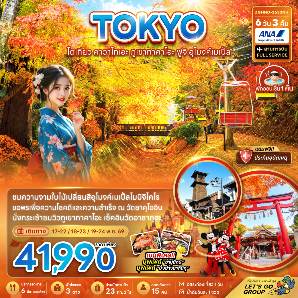 โตเกียว คาวาโกเอะ ภูเขาทาคาโอะ ฟูจิ อุโมงค์เมเปิ้ล (เที่ยวอิสระ 1 วัน)
